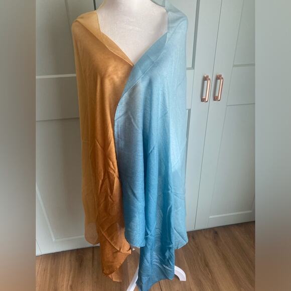 Hermes Ombre Gadient Large Shawl Blue Orange cashmere silk - Picture 1 of 12
